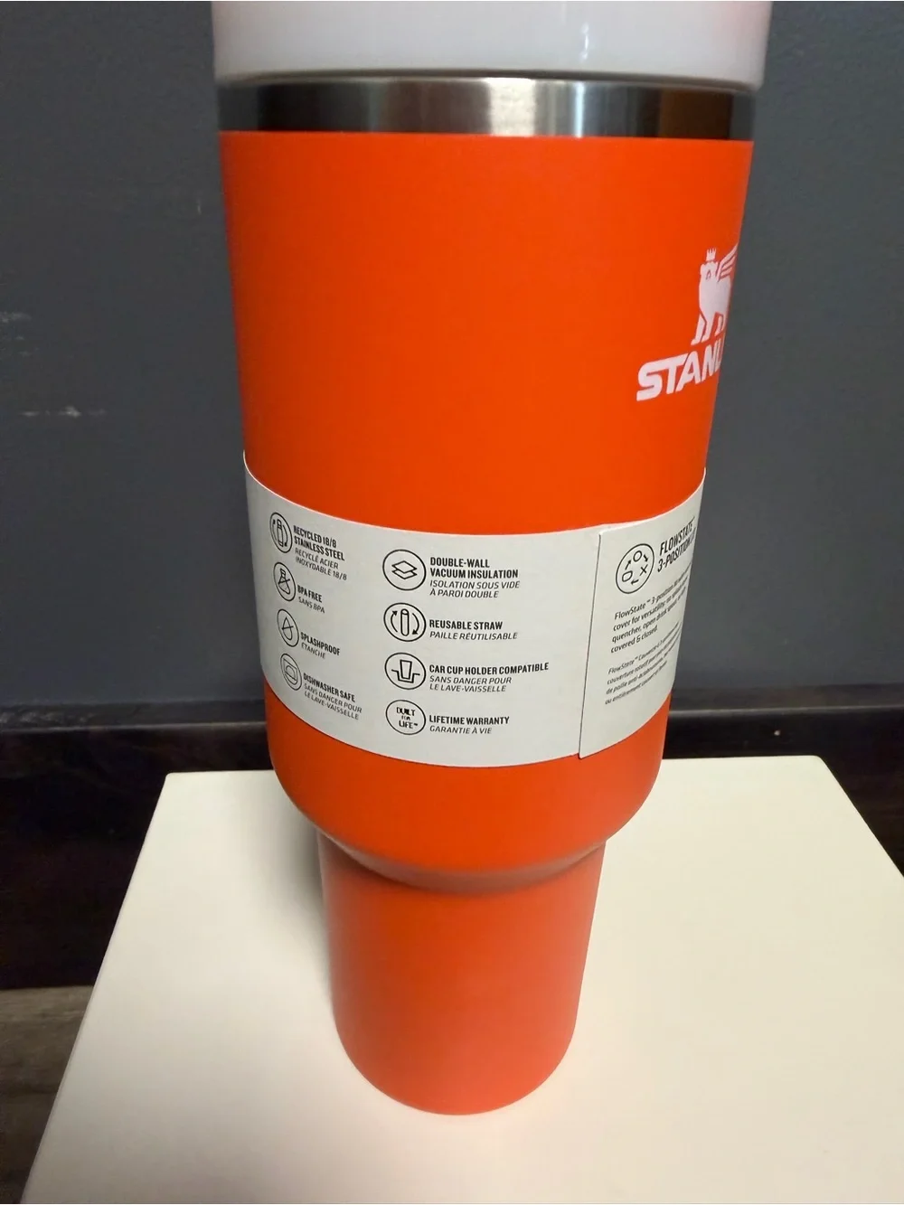 Stanley Orange Travel Tumbler with White Lid Accent